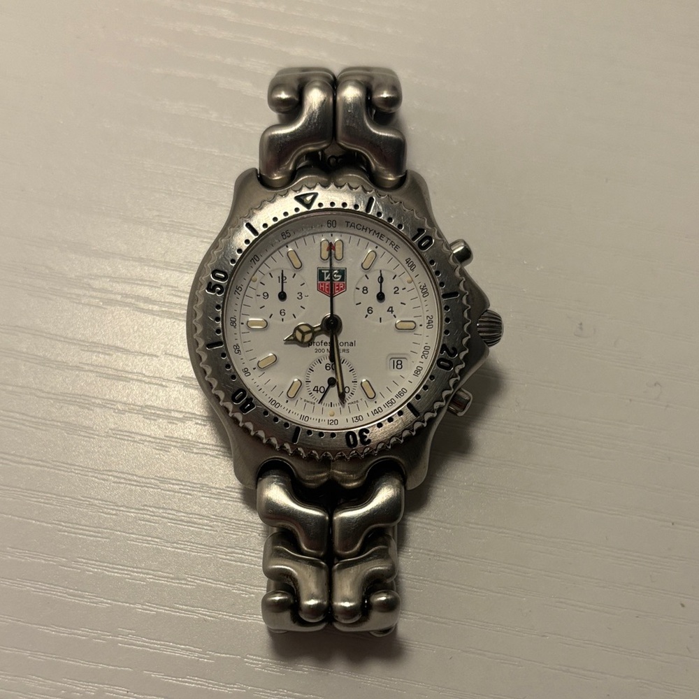 Tag Heuer SEL Chronograph Stainless Silver Watch with White Dial